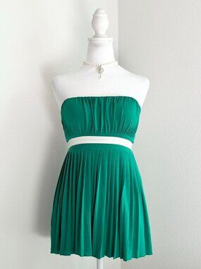 Y2K XOXO Green and White Babydoll Tube Top